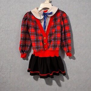 Vintage Charming Red Plaid Kids 2T One Piece Combo with Black Skirt